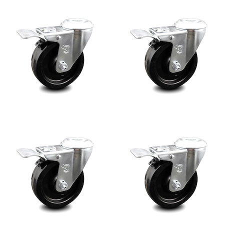 Service Caster 4 Inch Phenolic Wheel Swivel Bolt Hole Caster Set with Total Lock Brake SCC SCC-BHTTL20S414-PHS-4